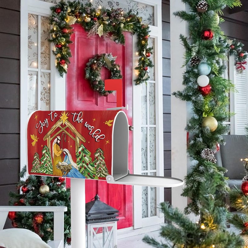 FBCOO Christmas Nativity Christian Mailbox Cover Magnetic Standard Size 20.5" x 18", Religious Xmas Jesus Joy to The World Decorative Post Letter Box Decor, Red Holiday Garden Yard Outdoor Decoration - Image 5